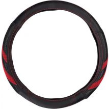 All Ride Lenkradabdeckung Auto 38CM - Geeignet für Lenkräder 37-39CM - Komfortabler Griff - Anti-Rutsch - Autodekoration - Synthetisches Leder - Schwarz/Rot