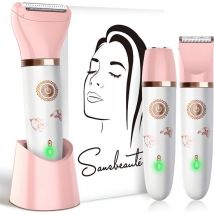 3-in-1 Ladyshave Gesicht - Achseln - Beine - Bikinizone - Sansbeauté® - Rasierer Frau - Elektrischer Epilierer - Gesichtshaarentfernung Damen - Trimmer Frau - Ladyshaves Bikini - USB Wiederaufladbar