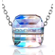 Yolora Damen Halskette mit Kalpa Camaka Kristall Anhänger - Farbe Silber - 18K Weißgold plattiert - Geschenkbox - Muttertagsgeschenk