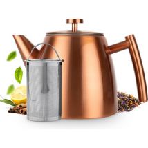 Vaja® Teekanne Juliette Rosé - Doppelwandig - 1 Liter - Edelstahl-Teekanne mit Filter & Heißhalterung