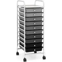 COSTWAY Rollcontainer mit 10 stapelbaren Schubladen schwarzer Farbton