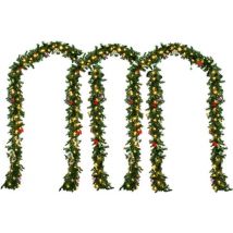 Casaria Girlande Weihnachtskranz SET OF 3 - 5m mit 80 LEDs inkl. Dekoration für drinnen & draußen