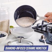 Kochgeschirr Tri-Ply Edelstahl Keramik Antihaft 16 cm / 1,2 L Bratentopf mit Deckel, Tri-Ply, PFAS-frei, mehrschichtig, Induktion, spülmaschinenfest, ofenfest, Silber