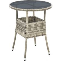Juskys Polyrotan Gartentisch / Beistelltisch / Balkontisch Yoro - Rund - 60 cm - Grau - Inkl. Glasplatte