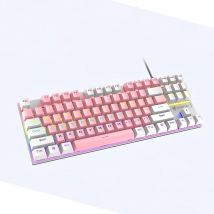 XUNFOX K80 RGB mechanische 87Tasten TKL Gaming-Tastatur - Windows/Mac Spiele-Tastatur - blauer Schalter - Mechanische Tastatur - QWERTY - Anti-Ghosting Spiele-Tastaturen - Pink/Weiß
