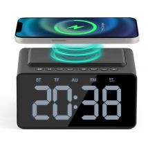 Digitaler Wecker - mit Radio, Bluetooth und kabellosem Ladegerät - Radiowecker - Snooze-Funktion - Schwarz - von Saaf