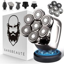 Sansbeauté® - SkullSharp PRO – 6-in-1 Herrenrasierer für Gesicht & Kopf – Kabellos, Nass/Trocken, inkl. Extra-Scherkopf & Aufsätze