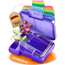 Funkelfuchs® - Lunchbox Kids mit Fächern - 500ml, lila - Lunchbox Stern, klein - Brotzeitbox, Snackbox, Lunchbox, Brotzeitbox, bento box kids - für Schule, Kindergarten und Krippe