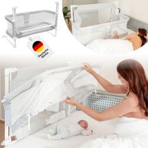 BabybeFun Co-Sleeper Babybett - 90x50 cm - Sicher und bequem - Für Boxspring und normales Bett - Mit Überrollschutz und Herausfallschutz - Ideal zum Stillen - Grau