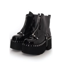 DemoniaCult - Ashes 100 Metal Front Zip Patent Vegan Leather - Chaussures pour fille - noir - EU 39 - Synthetic/Synthetic/Caoutchouc