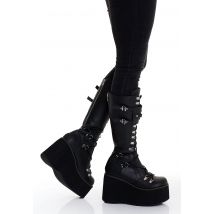 DemoniaCult - Kera 200 Lace Up Knee High Black Vegan Leather - Chaussures pour fille - noir - EU 36 - Synthetic/Synthetic/Caoutchouc