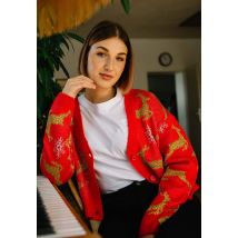Urban Classics - Ladies Short Oversized Christmas Red/Gold - Cardigan - rouge - XL - 100% Polyacrylique,Toison