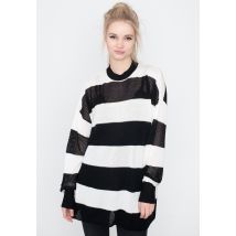 Jawbreaker - White And Black Contrast Knit Oversized Multi - Pull-over - blanc - XXL - 70 % Viscose, 30 % nylon