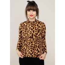 Retrolicious - Mock Neck Leopard - Tshirt manches longues - marron - M - 95 % polyester, 5 % élasthanne,Jersey