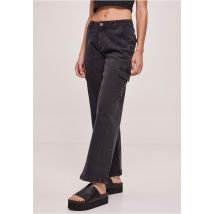 Urban Classics - Ladies High Waist Straight Cargo Black Washed - Jeans - noir - W27 - 98% coton, 2% élasthanne,Jean