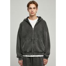 Urban Classics - Heavy Sand Washed 90's Black - Sweat Zippé - noir - S - 70% coton, 30% polyester,Transpirer