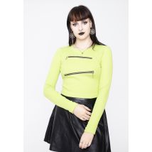The Ragged Priest - Rib Knit With Angled Metal Zips Lime - Tshirt manches longues - vert - L - 97% coton, 3% élasthanne,Jersey