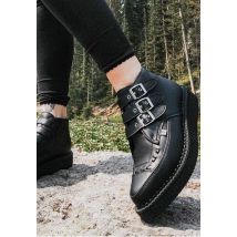 T.U.K. - Pointed Creeper 3 Buckle Boot Vegan Tukskin Black Micro Pu - Chaussures pour fille - noir - EU 38 - Synthetic/Textile/Caoutchouc,Faux cuir