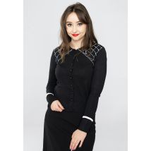 Voodoo Vixen - Virginia Long Sleeve Spider Web Collar Black - Cardigan - noir - XS - 70 % Viscose, 30 % nylon,Tricots