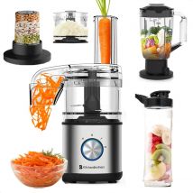 KitchenBrothers Foodprocessor – 4-in-1 Keukenmachine met Blender, Smoothie Blender, Hakmolen en Koffie- & Kruidenmolen – Compact en RVS