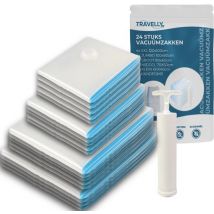 Travelly® Vacuümzakken & Reiszakken Set – Kleding Opbergen & Reizen – Luchtdicht – Inclusief Pomp - Herbruikbaar – Ruimtebesparend – Set van 24 – Transparant