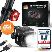 Fietslampenset met remindicator - Fietslamp LED StVZO goedgekeurd & IPX5 waterdicht - Fietslamp voor & achter oplaadbaar via USB - Fietslamp voor & achter met oplaadbare voedingsbatterij
