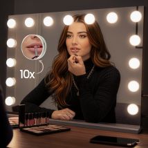Sansbeauté® Hollywood Spiegel 58x43 cm - Make-up Spiegel - 15 LED Lampen - 10x Vergroting - Dimbaar - USB Oplaadpoort - Touch Control - Zwart