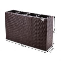 Casaria Plantenbak polyrotan bruin 95 x 27 x 60cm geschikt voor 4 planten