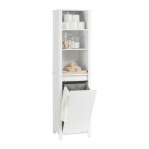 SoBuy Badkamer Kolomkast - Hoge Kast - 3 planken - 1 kantelbare wasmand - 45 x 35 x 171 cm - Wit