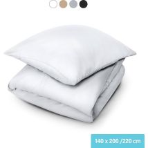 Dreamlab Dekbedovertrek set - 140 x 200/220 cm - Beddengoed met kussensloop - Een persoons - Vier seizoenen - Microvezel - Wit