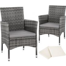 Tectake Wicker Tuinstoelen – 2 Stuks, Incl. 4 Kussenhoezen, Draagvermogen 120 kg – 59 x 57 x 85 cm – Grijs