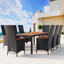 Casaria Polyrattan Tuinset - 8 Stoelen & Tafel 190x90cm \u2013 Zwart