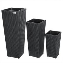 Casaria Bloempotten 3 Stuks - Polyrotan - Zwart