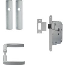 AXA Binnendeurbeslag set (Curve klik) Aluminium geslepen: Kruk (model Curve) op schild en slot met witte voorplaat