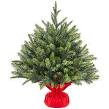 Yaheetech Kunstkerstboom Mini – 61 cm – Voorzien Van 62 Takken En Zware Betonnen Voet En Decoratieve Rode Stoffen Hoes – Voor Tafel En Vensterbank – Groen Polyethyleen En Metaal – 58 x 58 x 61 cm