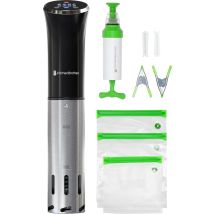 KitchenBrothers Sous Vide Stick – Incl. Accessoires – 1200 W – 11 x 7,5 x 34,7 cm – Zwart/RVS