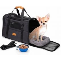 Maxxpro Reistas voor Hond / Kat - met Schouderriem en Handvat - 44 x 31 x 34 CM - Inclusief opvouwbare Voerbak - Tot 5 KG - Grijs