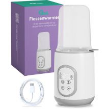 Qwali - Flessenwarmer & Sterilisator - 37°C - Wit Kunststof - Snel Opwarmen & Warmhoudfunctie - Draagbaar voor Onderweg - Inclusief Maatbeker