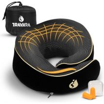 TRAVARA Nekkussen - Reiskussen - Voor Vliegtuig - Auto - Traagschuim - Memory Foam - Met Oordoppen - Zwart