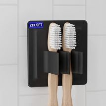 LOBUX® - 2 x zelfklevende tandenborstelhouder, super stevig [soft-touch silicone] - borstelhouder voor elektrische tandenborstels - voor badkamer, spiegel, douche, muur (zwart)