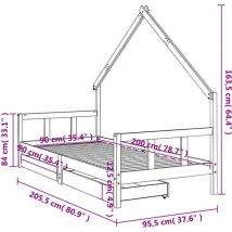 vidaXL - Kinderbedframe - met - lades - 90x200 - cm - massief - grenenhout - zwart