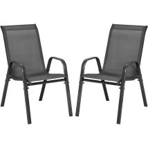 Woltu Tuinstoelen set van 2 - Stapelbaar - Ergonomisch comfort - 54,5 x 70 x 92 cm - Donkergrijs
