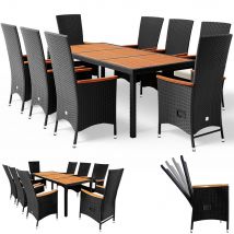 Casaria Polyrattan Tuinset - 8 Stoelen 1Tafel incl. Kussens - Zwart