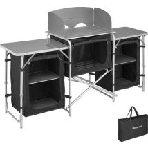 tectake® - Campingkeuken 172x52x104cm - Opvouwbaar - Afsluitbare compartimenten - Stevige werkbladen - Incl. windscherm- zwart