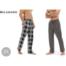 Milanoro - Set van 2 katoenen pyjamabroeken voor heren - Antraciet / Zwart-wit geruit - XL