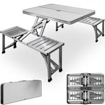 Picknick tafel Campingtafel - Blad van hout en zitting aluminium - voor 4 personen - Wit - 85,5 x 67,5 x 66cm