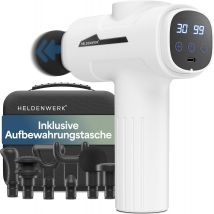 HELDENWERK Active Massagepistool – 30 Snelheden – 6 Massagekoppen – Fluisterstil – USB-C Oplaadbaar – LCD Touchscreen – Inclusief Opbergkoffer - Wit