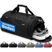 Heldenwerk Sporttas met schoenenvak en nat vak, trainingstas voor dames en heren, ideaal als reistas, fitnesstas, trainingstas of sporttas, zwart, Sporttas met schouderriem