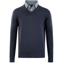 Milanoro - Herenpullover met overhemdkraag - Navy - XL