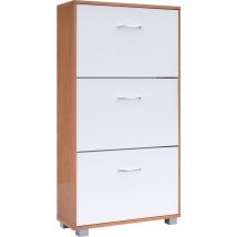 Schoenenkast – 3 Kleppen – 115x60x24cm – 18 Paar Beuken/Wit